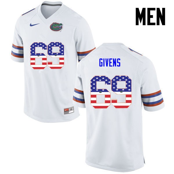 Florida Gators Men #69 Marcus Givens College Football Jersey USA Flag Fashion White